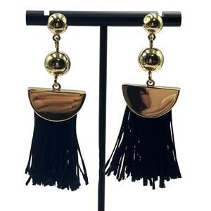 J. Crew Gold Tone Black Fringe Dangle Earrings